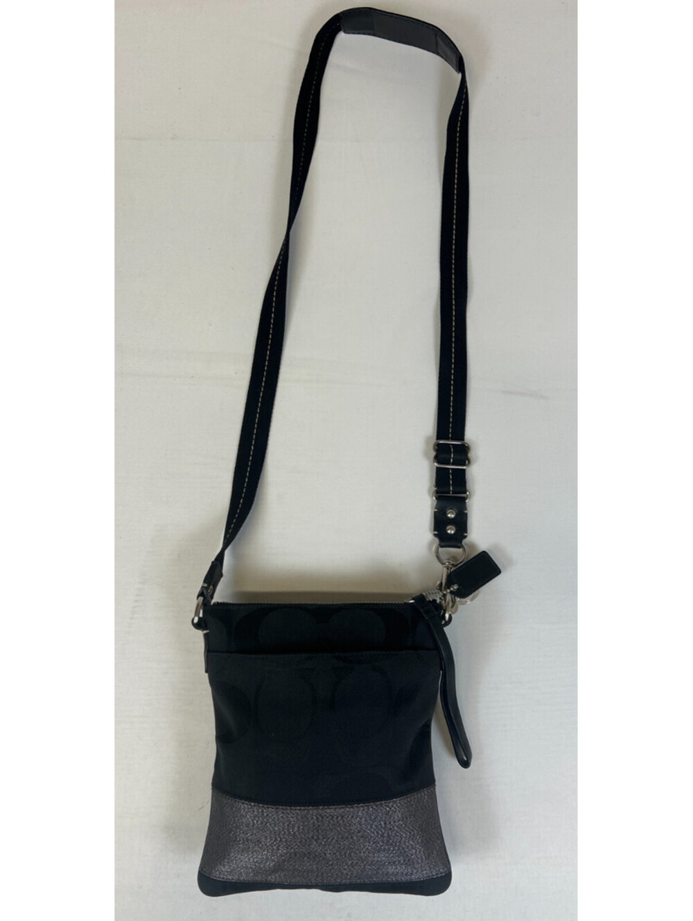 Coach Black Signature Canvas Metallic Leather Small Crossbody Bag Y2K